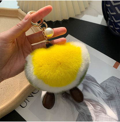 Cute Real Rabbit Fur Watermelon Charm Keychain & Phone Decor