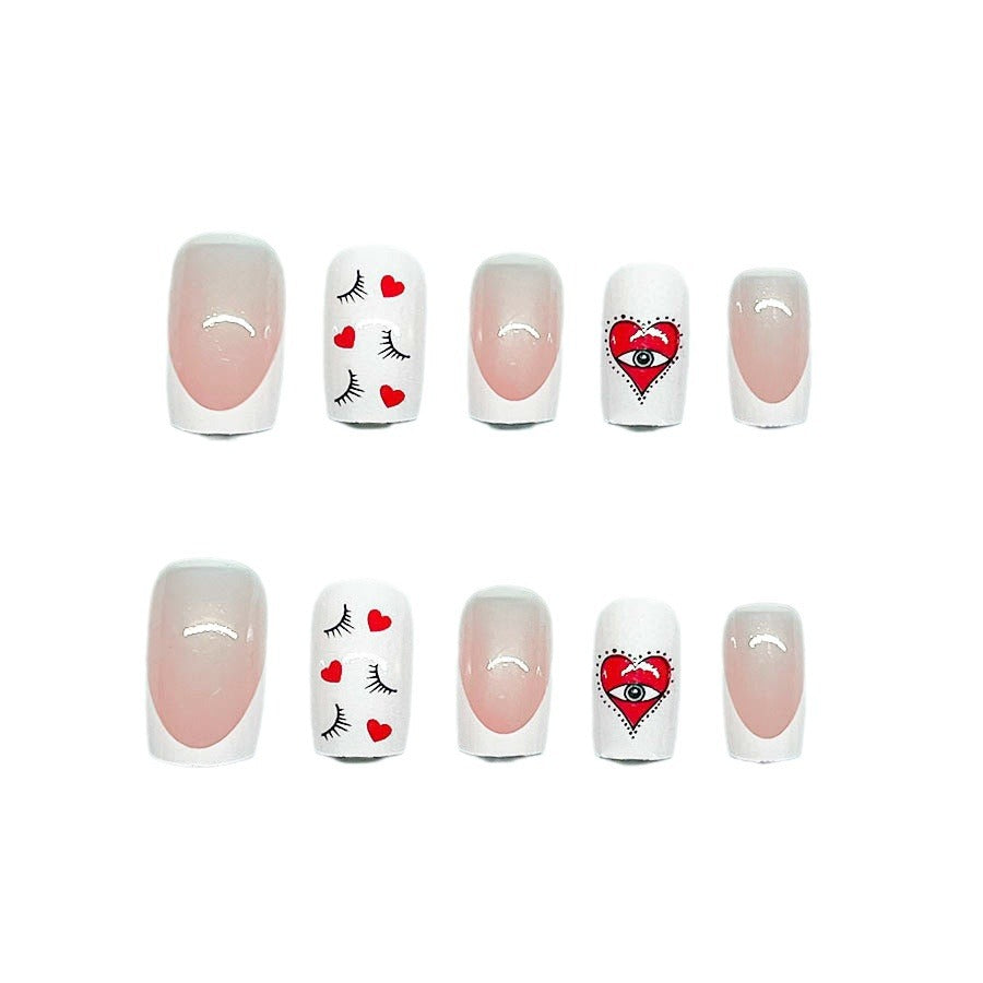 Unique Red Heart Monster Nails with Eyelash Accents