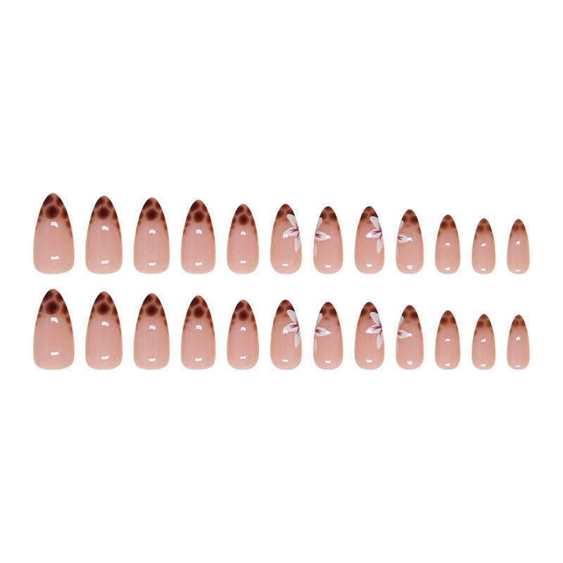 24-Piece Almond French Nail Stickers with Leopard Print