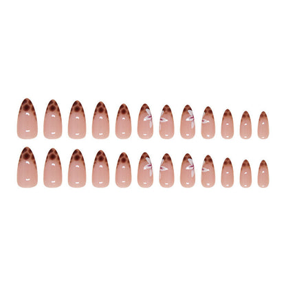 24-Piece Almond French Nail Stickers with Leopard Print