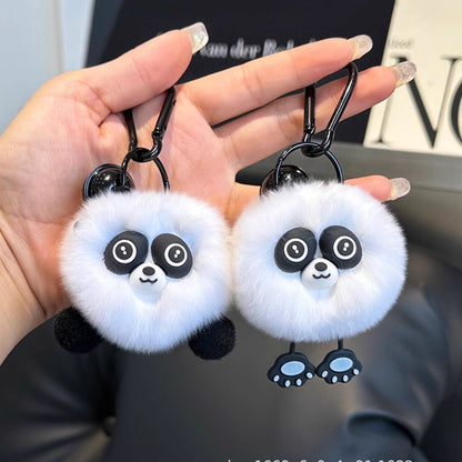 Cute Pom Pom Panda Keychain Fuzzy Toy Charm