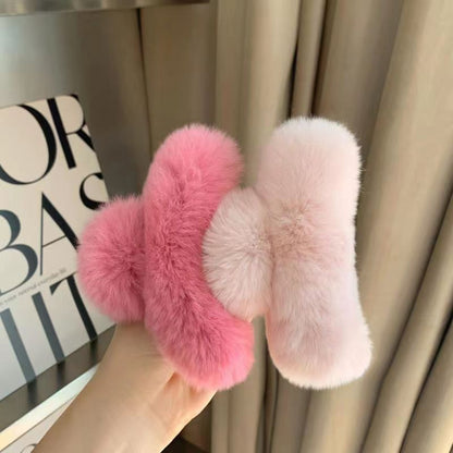 Luxury Real Rabbit Fur Hair Claw - Cute Ponytail Holder