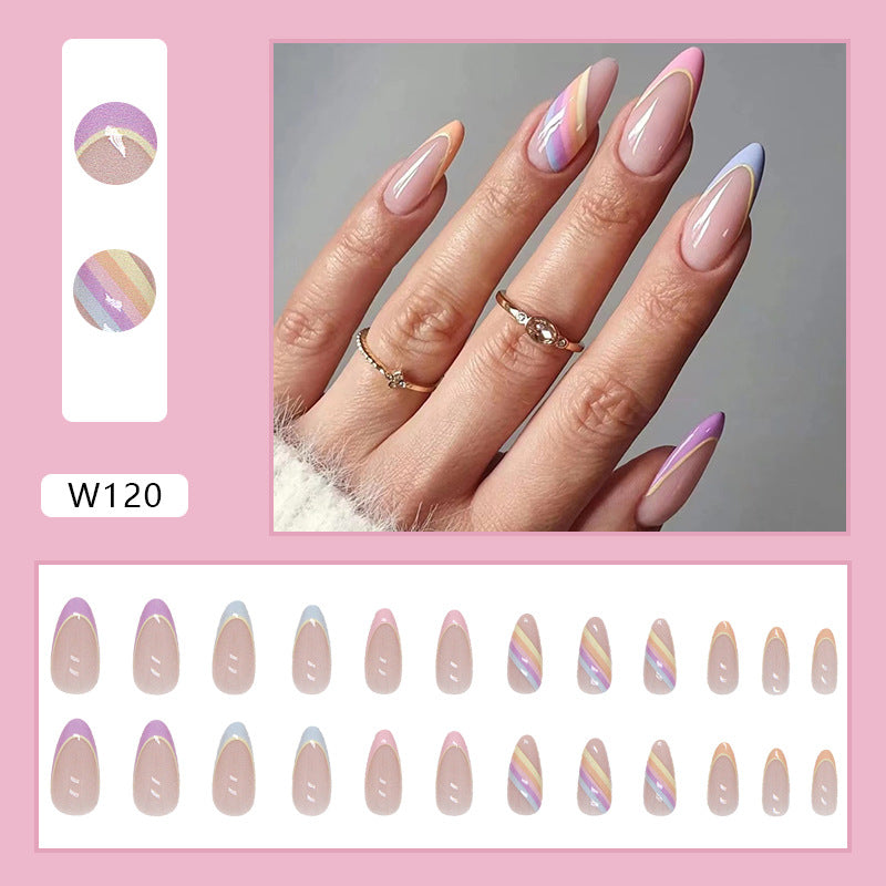 No-Carve Nail Tips Multicolor Striped Waterdrop Nails Wholesale Ready-Made Wearable-homeunderwear