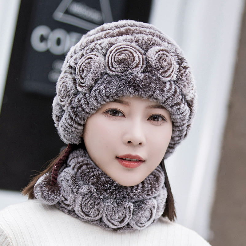 Winter Real Rabbit Fur Hat & Neck Warmer Set - Stylish & Warm