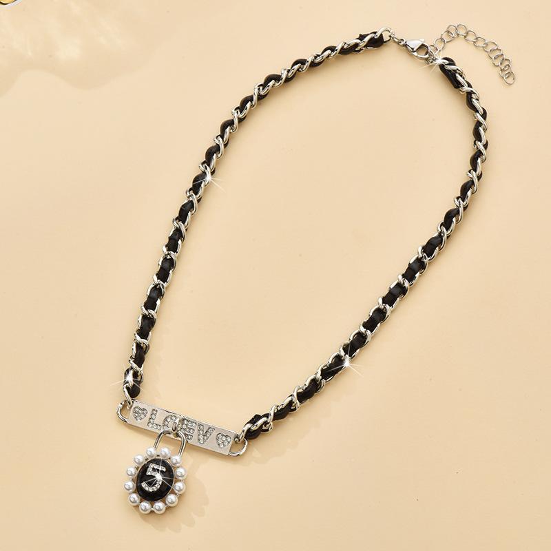 Diamond Pearl LOVE Leather Choker