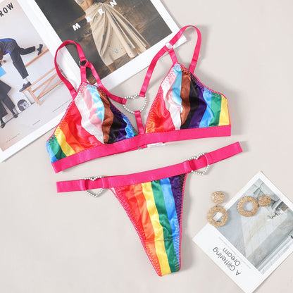 Free Shipping For Rainbow Striped Lace Bikini