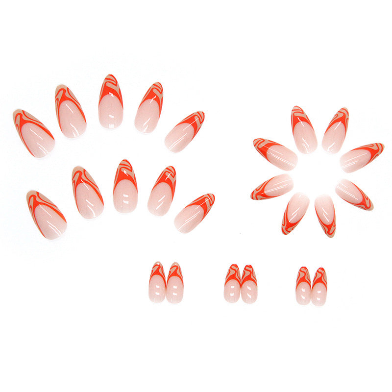 Wearable Nails Euro Ins Style Almond Orange Wave Finished Wholesale Luxe-homeunderwear