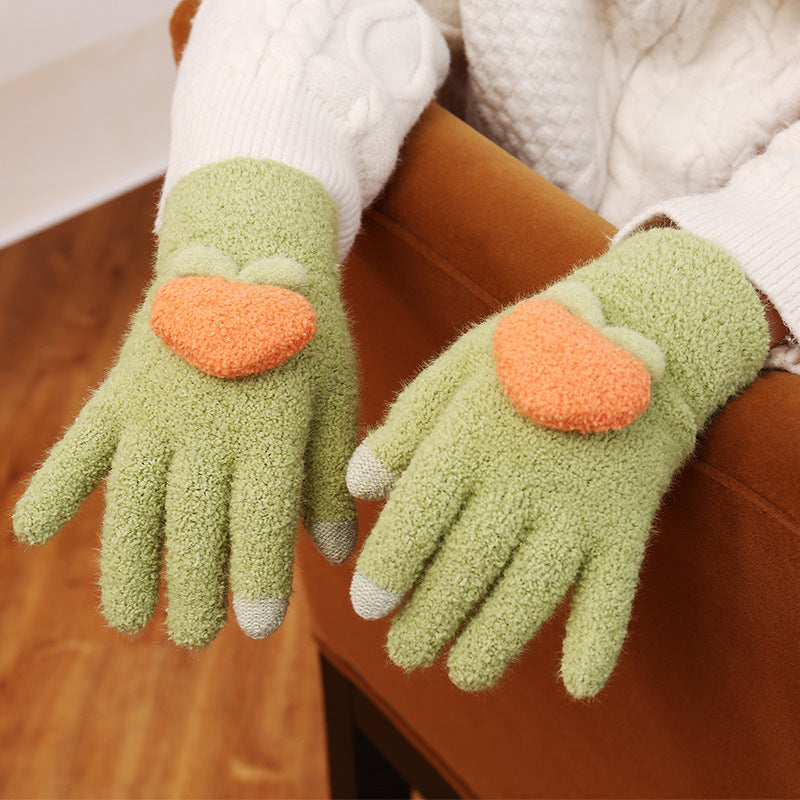 Cute Peach Finger Touch Screen Gloves