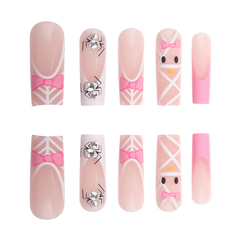 INS Style French Nail Extensions with Pink Bow & Smiley