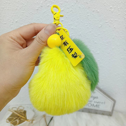 Fuzzy Pear Keychain - Cute Faux Fur Accessory