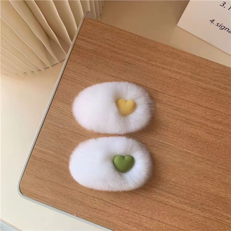 Cute Real Rabbit Fur Hair Clips - Heart Shaped Bobby Pins