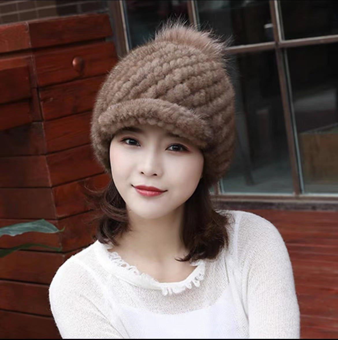 Winter Mink Fur Cap - Stylish & Warm for Moms