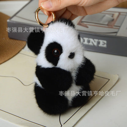 Cute Faux Mink Panda Keychain - Fuzzy Car Accessory