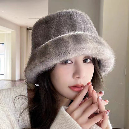 Warm Mink Fur Bucket Hat - Ear Flap Design