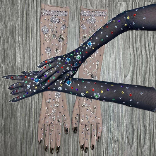 Super Sparkly Colorful Rhinestone Gloves