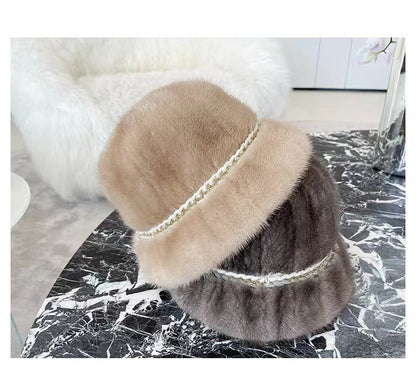 Warm Mink Fur Bucket Hat - Ear Flap Design