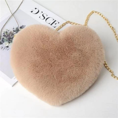 Fashionable Faux Fur Heart-Shaped Chain Crossbody Bag