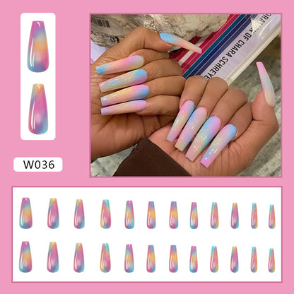 24-Piece Long Ballet Rainbow Nails, Ready-to-Wear