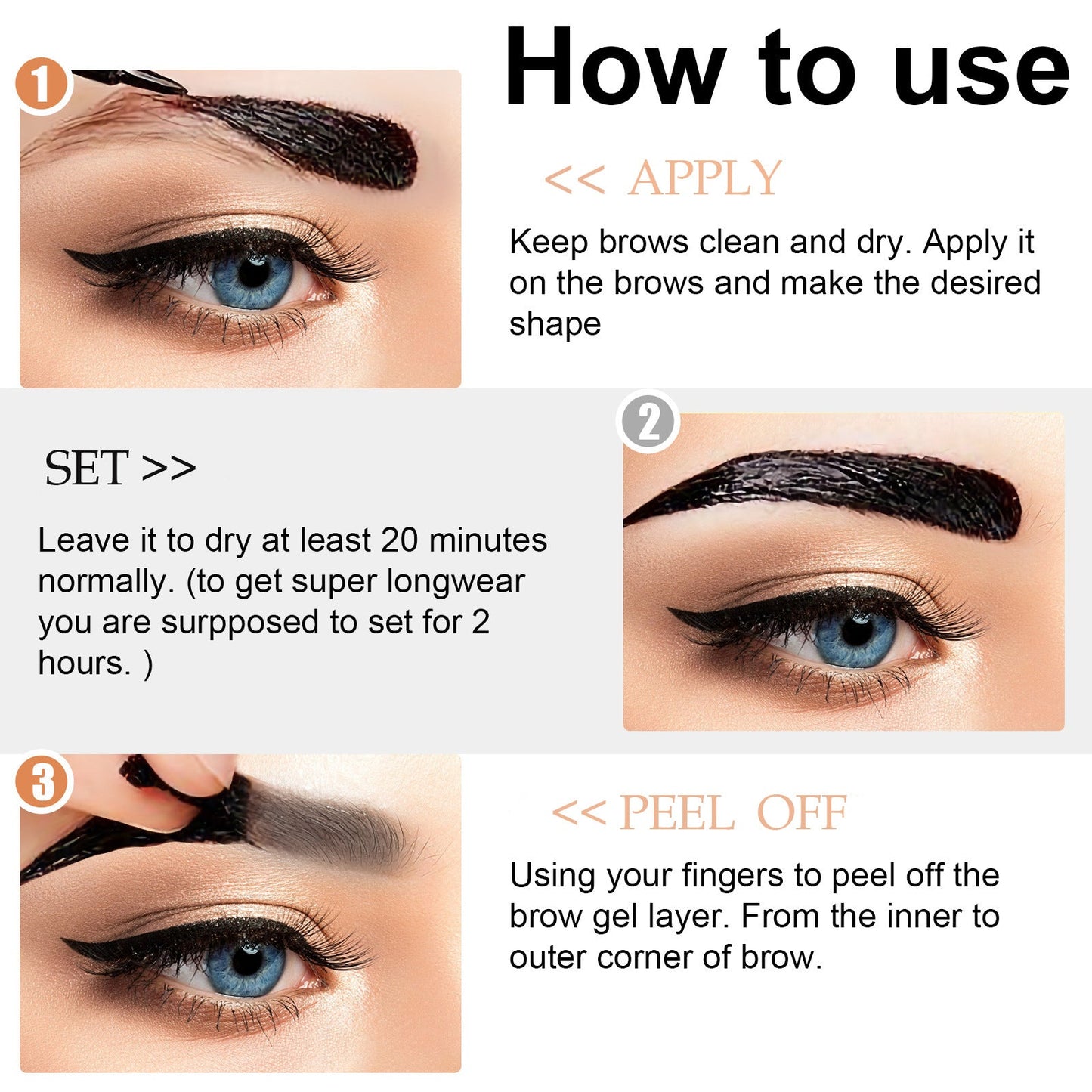 Peel-Off Brow Gel - Long-Lasting, Waterproof, Easy to Apply