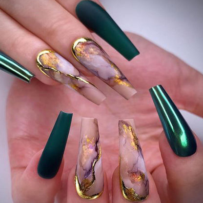 Marble Amber Green Laser Nail Tips