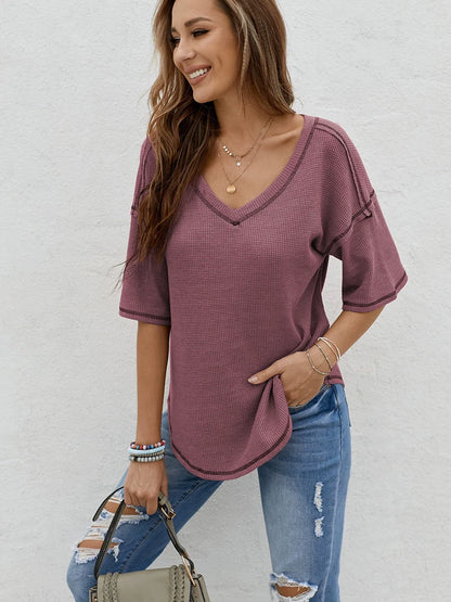 Free Shipping ForDillamon Solid Color Casual Half-Sleeve European and American Style Top