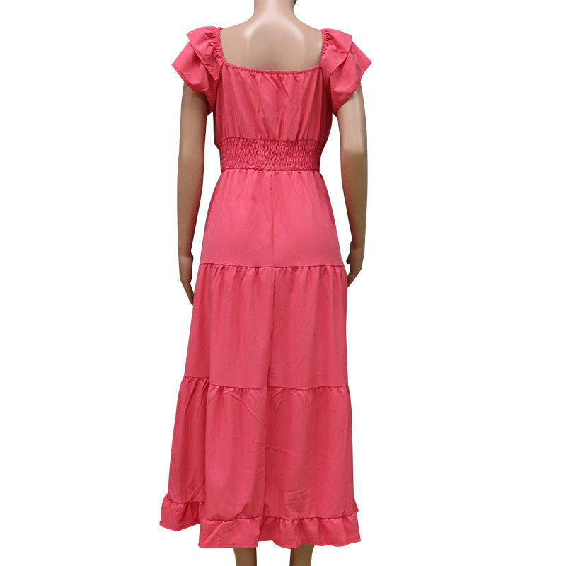 Summer New Arrival Stylish Short Sleeve Swing Mid-Length Dress