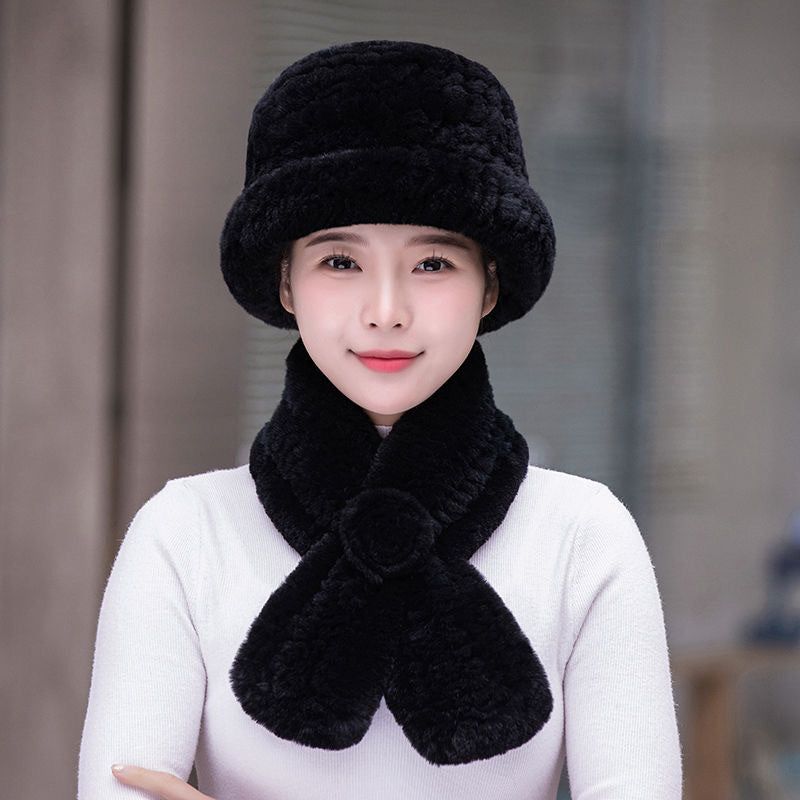 Winter Real Rabbit Fur Hat & Scarf Set - Stylish & Warm