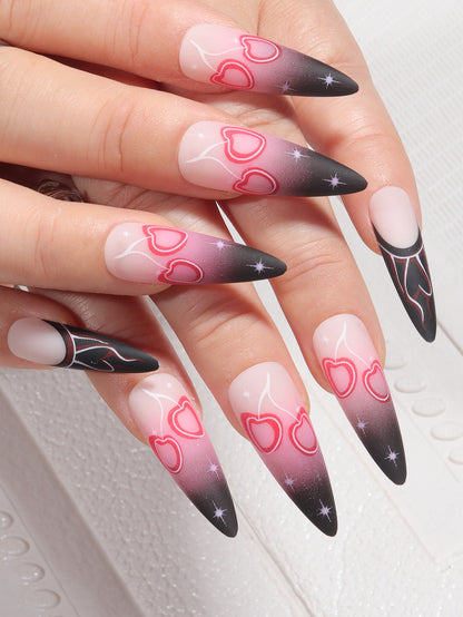 Long Pointed Gothic Halloween Nail Extensions, Dark Style