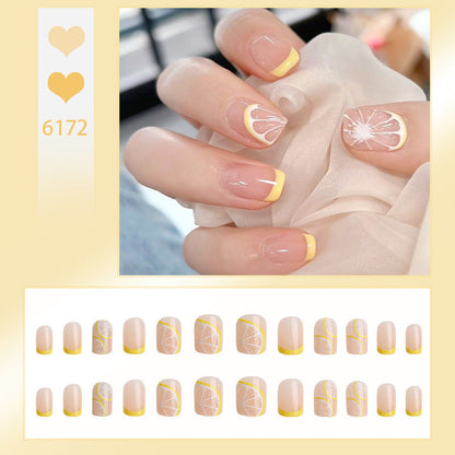 Yellow Lemon Soda French Fall Nails 24-Piece Whitening Nail Tips