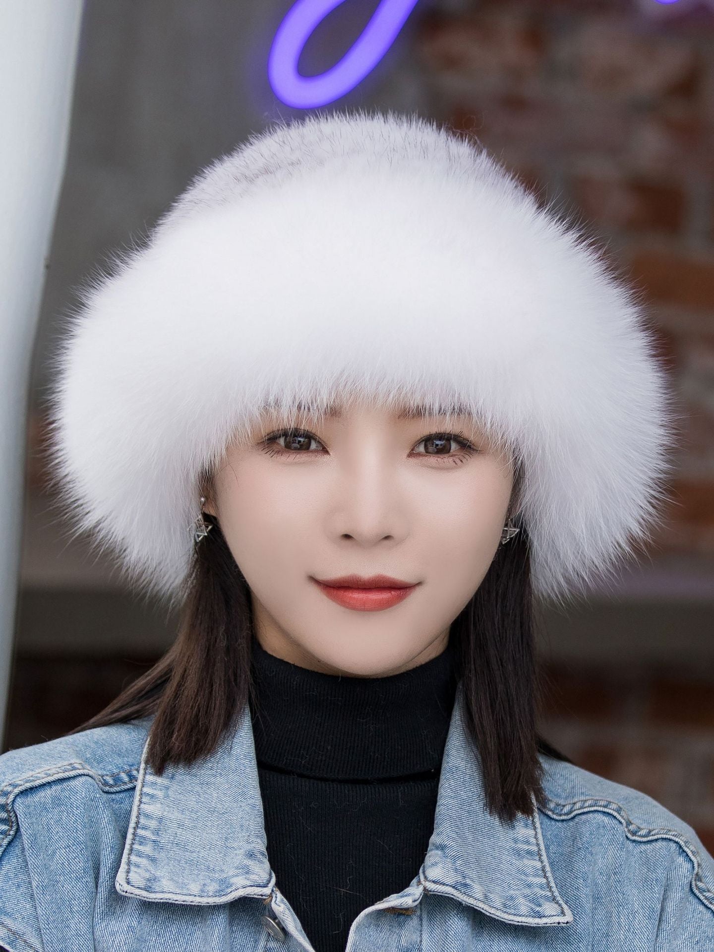 Warm Mink Fur Hat with Fox Pom Pom - Ear Flap Design