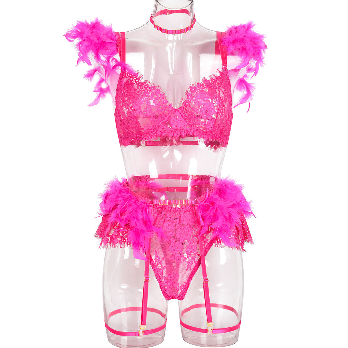 Feather High Quality Three-Piece Lingerie Set