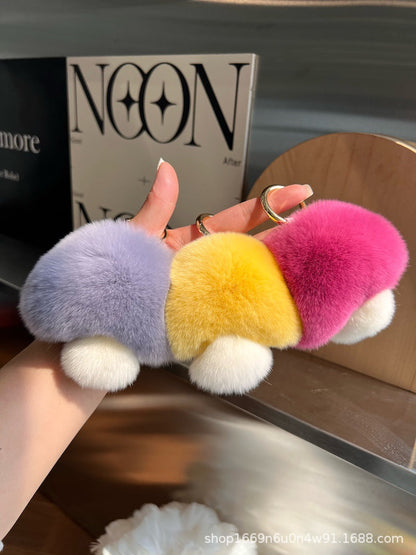 Chic Faux Fur Mushroom Keychain - 10cm Ins Trend