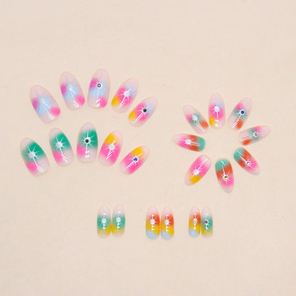 Colorful Rainbow Star Diamond Nails Euro Star Almond Fake Nails Spicy Girl Halloween-homeunderwear