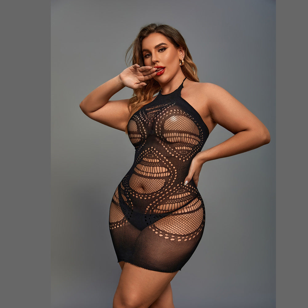 Plus Size Halter Neck Cover Hip Bodysuit