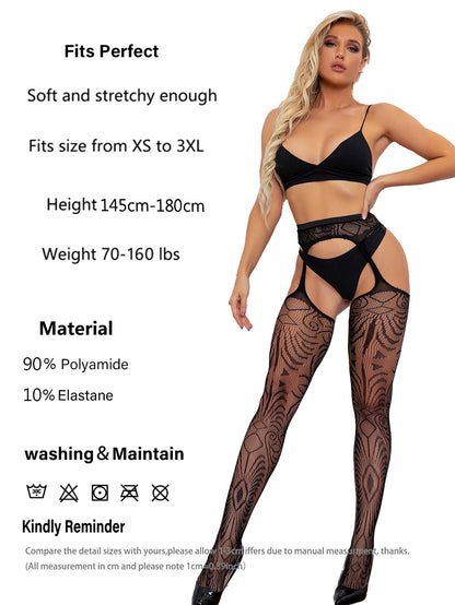 Sexy Seduction Jacquard Striped Garter One-piece Pantyhose