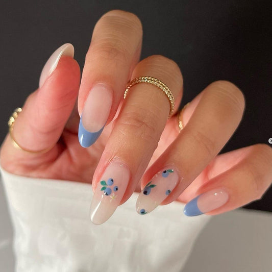 French Blue Floral Removable Nail Stickers