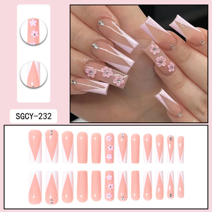 Long Waterpipe Nail Extensions with V French Floral Crystal