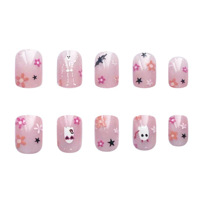 2024 Jelly Pink Cute Ghost Skull Short Square Nails