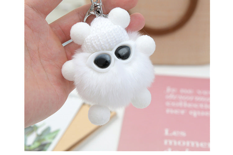 Cute Real Rabbit Fur Coal Ball Charm - Trendy Keychain