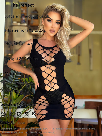 Sexy Fashion Party Exposed Breasts Erotic Lingerie Fishnet Wrap Hip Dress