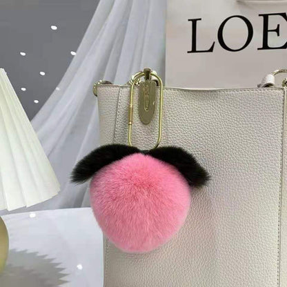 New Fuzzy Peach Charm - Real Rabbit Fur Keychain