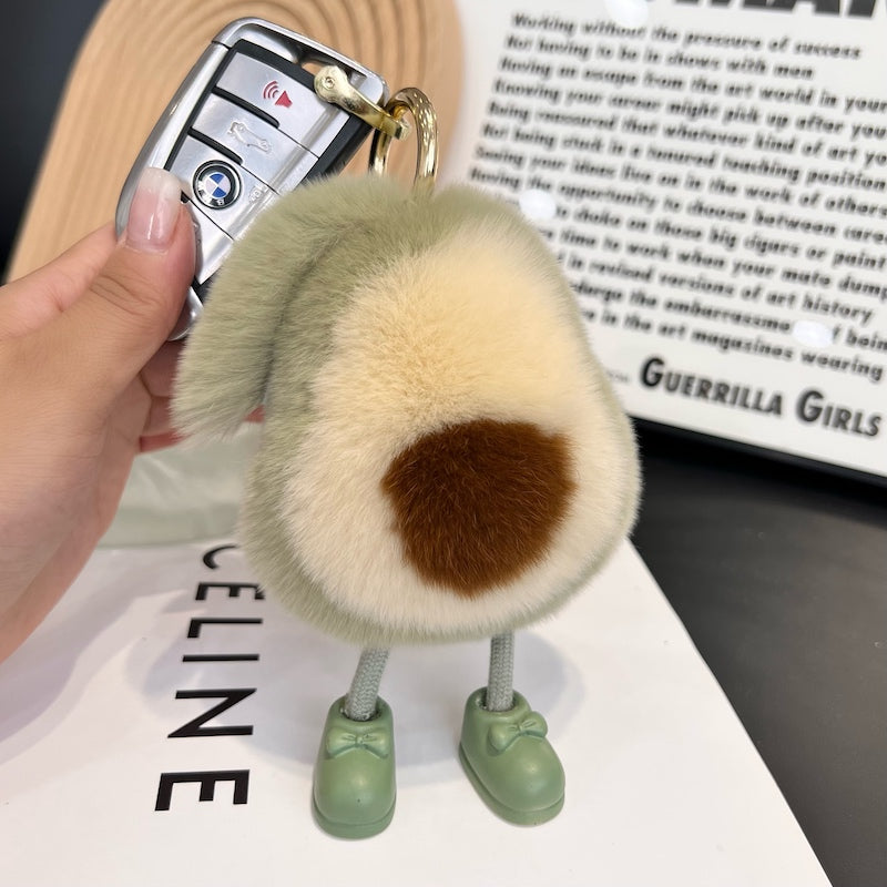 Cute Avocado Otter Fur Keychain Plush Toy Bag Charm