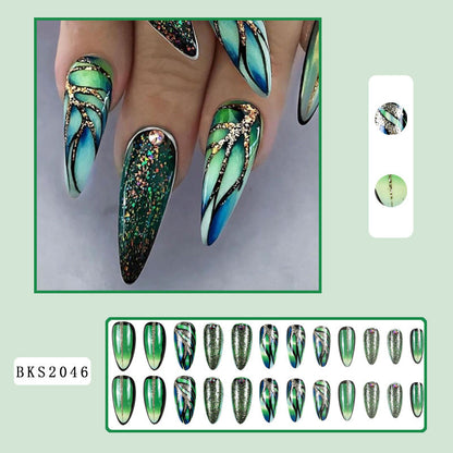 New FashionCracked Green Nail Tips - Pre-Made, Stylish, and Easy-homeunderwear