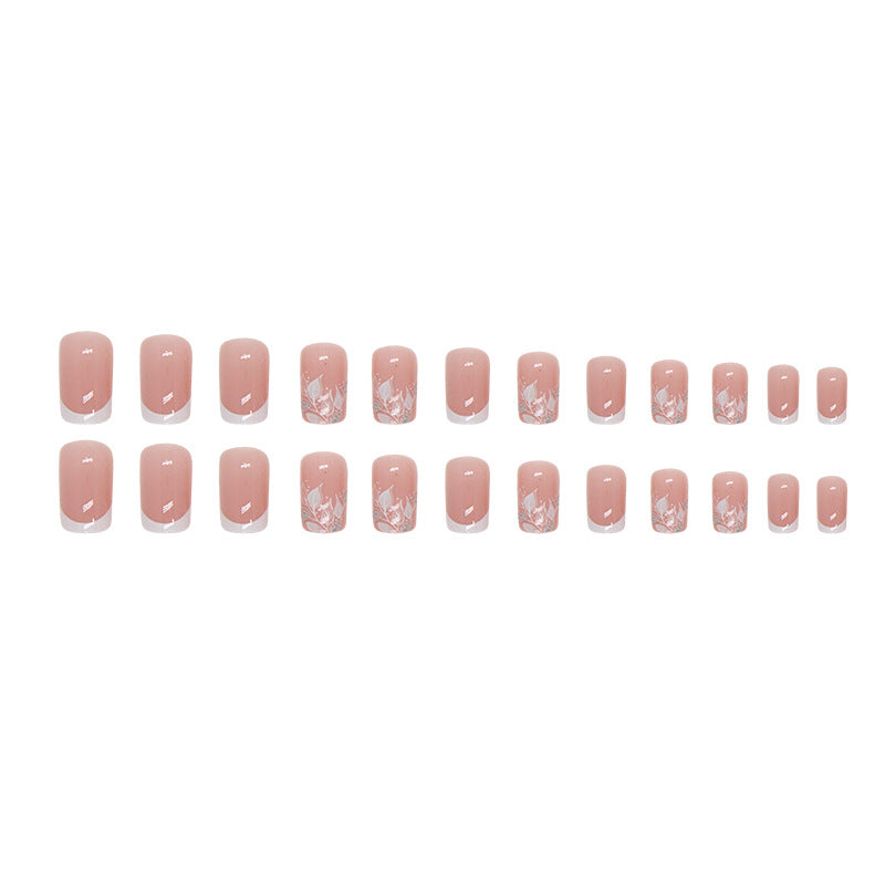 24-Piece White French Tree Silhouette Nails, Minimalist and Chic-Homeunderwear