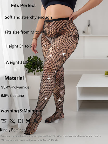 Autumn and Winter Large Size Black Silk Bottom Fishing Net Socks Open Crotch Geometric Hollow Pantyhose