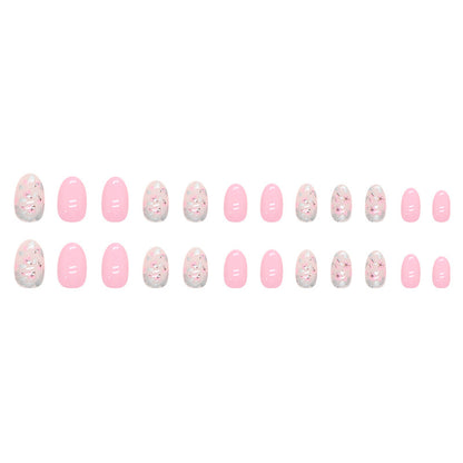 Cute Short Oval Floral Nails Pink Tender Fashion Sweet Girl Fake Nails-homeunderwear