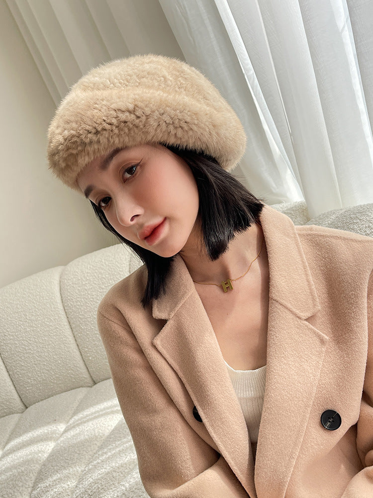 Vintage Korean Style Sable Fur Beret - Women's Winter Hat