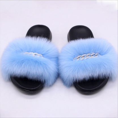 Womens Fuzzy Slippers, Fox Fur Inspired Sandals