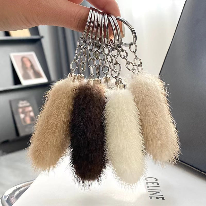 Cute Mini Real Mink Fur Tail Keychain Car Accessory