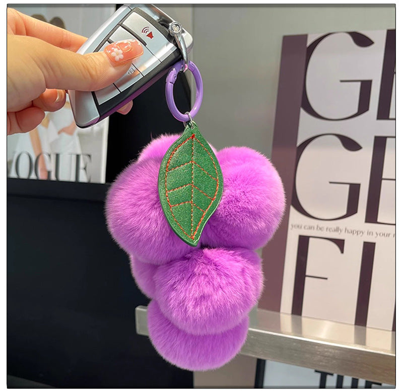 Purple Grapes Real Rabbit Fur Keychain - Bag Charm